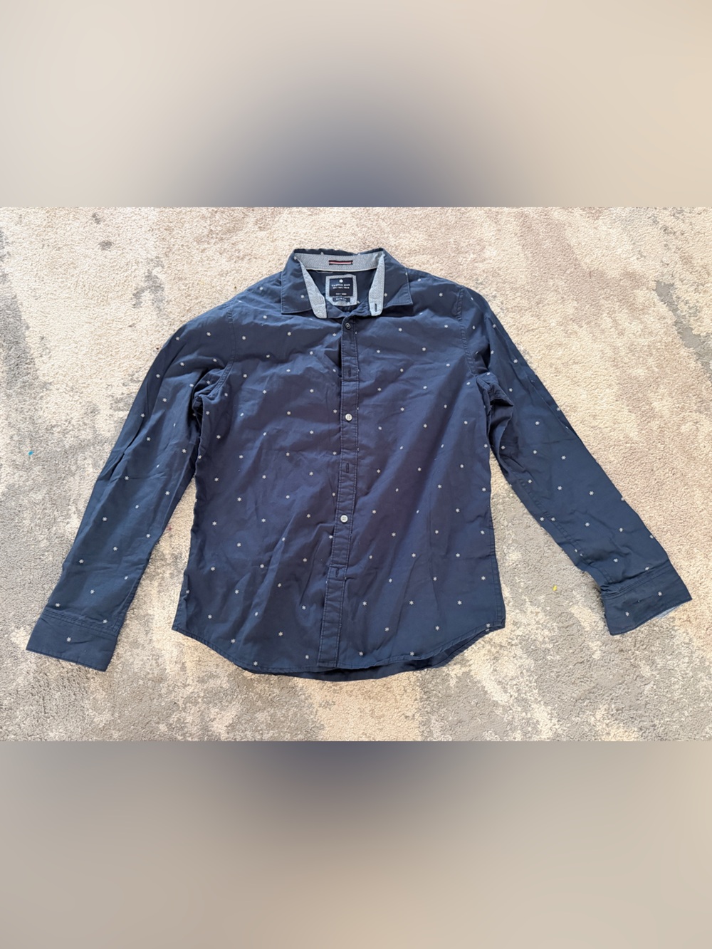 Long-Sleeve Navy Dot Button-Down Shirt